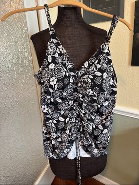 Black & White Floral Ruched Tankini